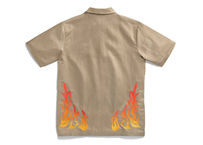 TRAVIS SCOTT CACTUS JACK X JORDAN BUTTON-DOWN SHIRT KHAKI/UNIVERSITY RED
