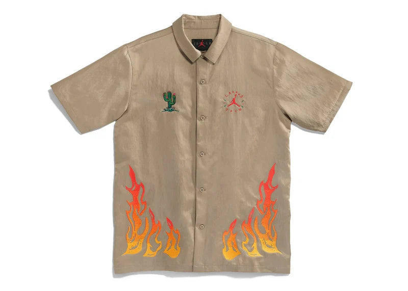 TRAVIS SCOTT CACTUS JACK X JORDAN BUTTON-DOWN SHIRT KHAKI/UNIVERSITY RED